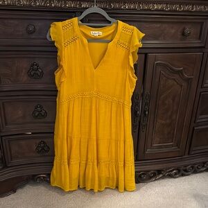 Yellow Sleeveless Dress with Lace Details
